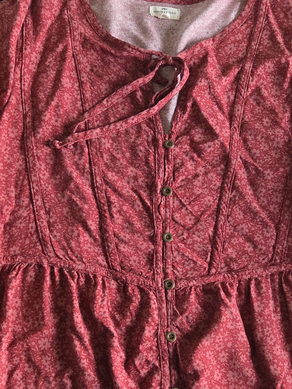 Women's Dusty Rose Floral Button-Front Tie Blouse M - Picture 3 of 7